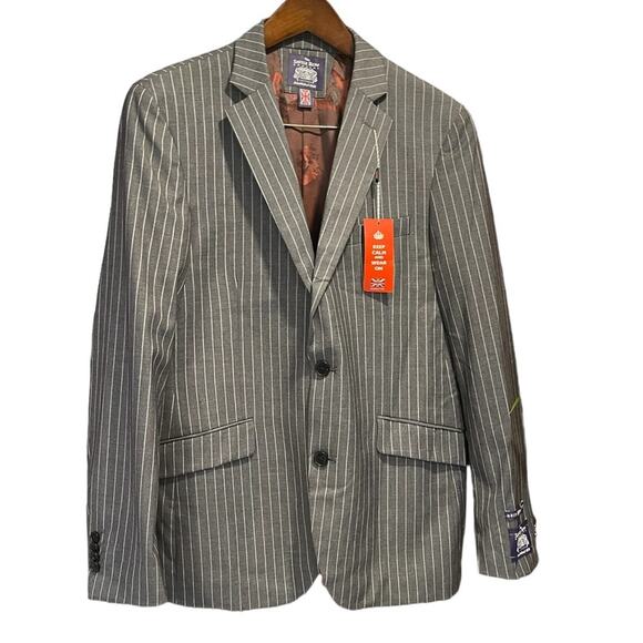 Saville Row Men Hoxton Gray Pinstripe Sport Coat Jacket Blazer 40R Brit Slim NWT - Picture 1 of 9